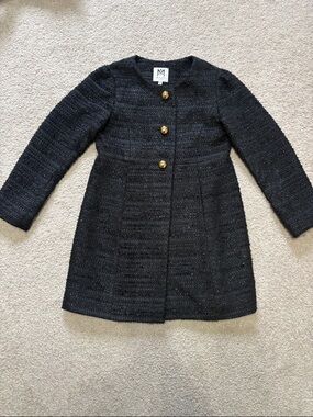 Milly Minis Black Tweed Coat with Gold Buttons